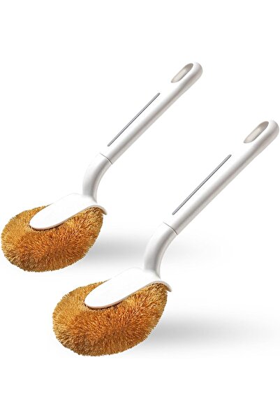 Generic فرش تنظيف المطبخ من ألياف جوز الهند الطبيعية (2 قطعة) بمقبض قابل للإز...