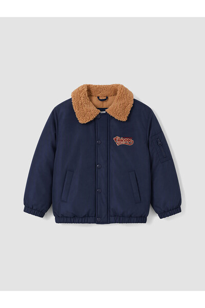 LC Waikiki Ozmarka New Season Navy Blue Fur Collar Boy's Coat