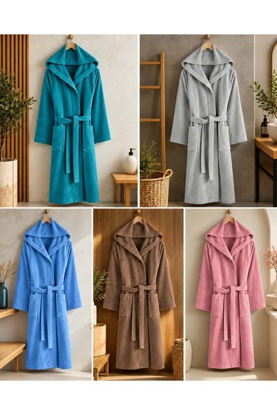 HOME MOD STORE 100% Cotton Hooded Bathrobe Unisex Women Men |   Soft Bathrobe with Belted Pockets.