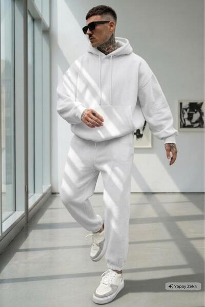 NO 601 Men's White Hooded White Tracksuit Set