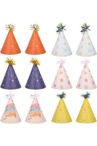 TERRIFI 12 Pieces Cone Party Hats for Birthday and Celebrations, Colorful Pap...