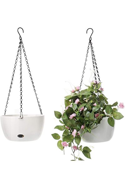 Generic وعاء زهور معلق، قطعتان من سلة الزرع البلاستيكية المستديرة المعلقة بقط...
