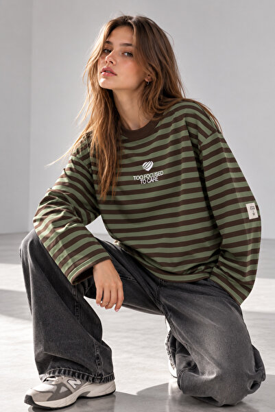 vayro Sweatshirt Çizgili Too Focused To Care 13590