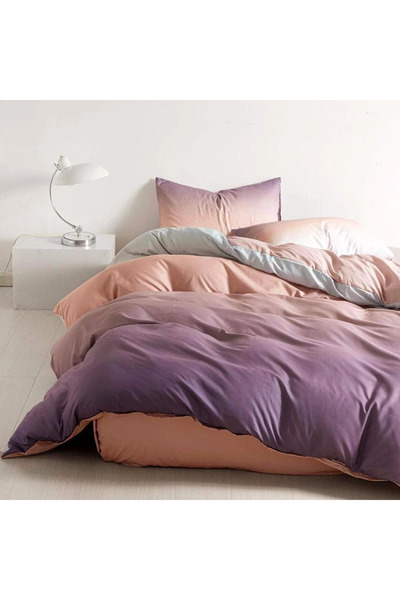 decorami Bed linen 140x200cm, 4 pieces, with Stretchy, Salmon-Purple