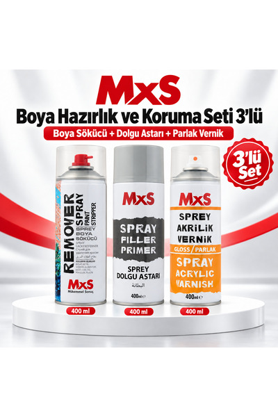 Boya Hazırlık ve Koruma Seti 3’lü – Boya Sökücü + Dolgu Astarı + Şeffaf Vernik