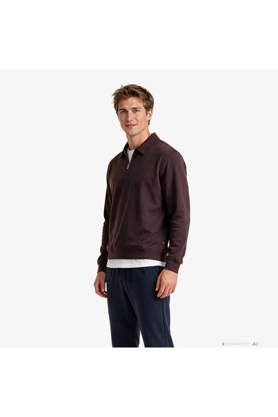 Nautica Erkek Kahverengi Polo Yaka Sweatshirt
