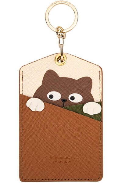 Generic PU Leather ID Badge Holder with Keychain, Cute Cartoon Animal Design,...