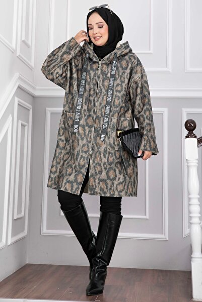 EBRUTESETTÜR Zippered Hooded Boucle Cap Leopard