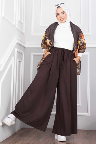 EBRUTESETTÜR Pocketed Elastic Waist Skirt Trousers Brown