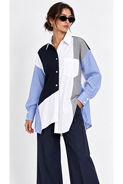 INCERA Atelier Triko Detaylı Çizgili Oversize Gömlek