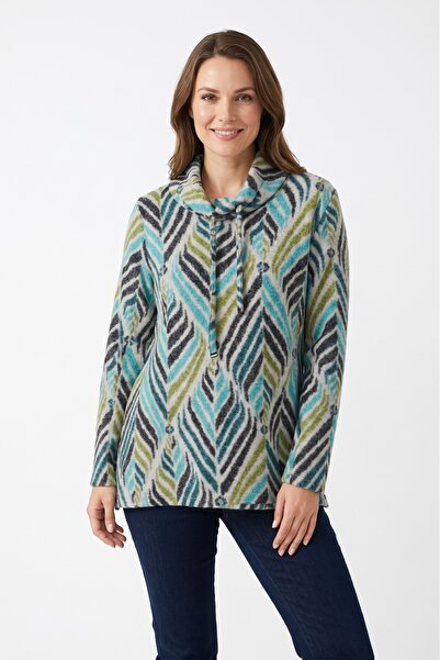 YXL COLLECTION Women's Plus Size Lycra High Neck Geometric Patterned Soft Pul...