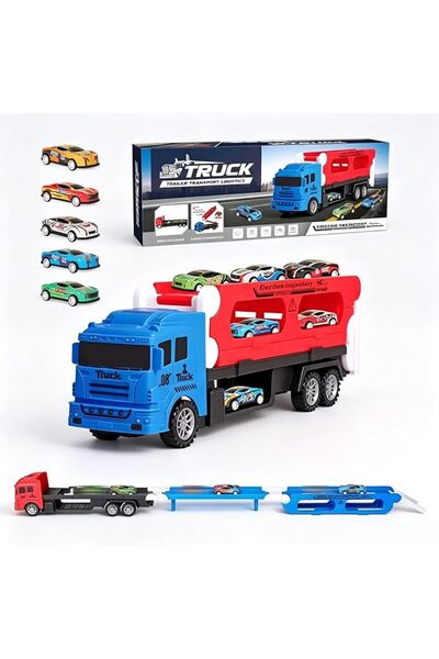 GENERAL Kids Transport Truck Toy, Folding Ejection Race Car Carrier with 6 Mi...