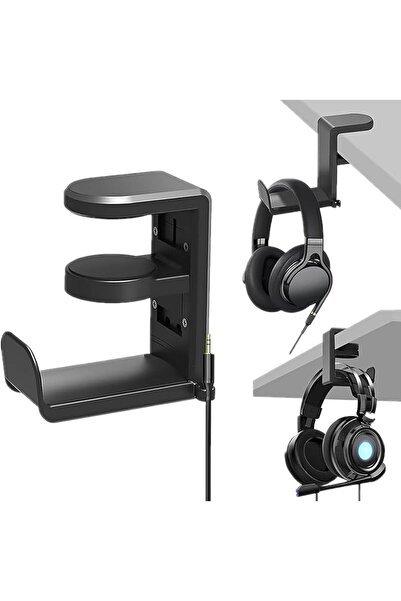 Generic 360 °   حامل سماعات رأس دوار يثبت تحت المكتب، حامل قابل للتعديل مع مش...