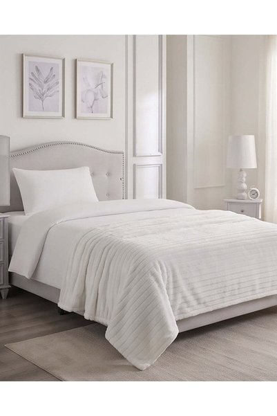 REDTAG Ivory Striped Jacquard Blanket (Twin Size)