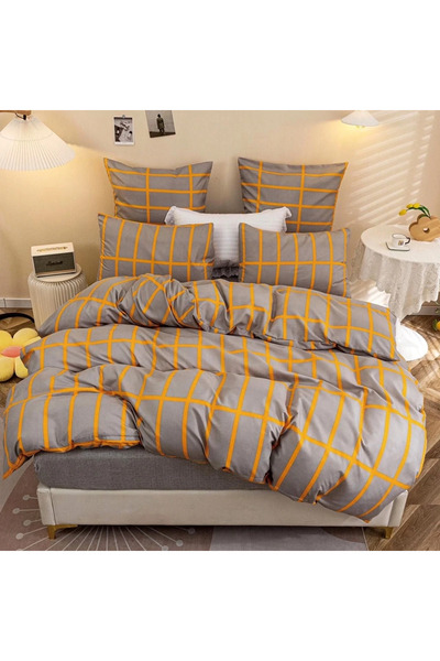 decorami Bed linen 140x200cm, 4 pieces, with Stretchy, Beige, squares