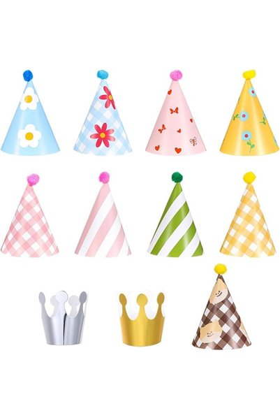 MAKINGTEC 11PCS Birthday Hat for Party Lovely Cake Cone Party Hats Set Includ...