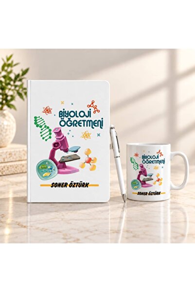 Biyoloji Öğretmenine Hediye Seti – Branş Tasarımlı Defter, Kupa ve Kalem