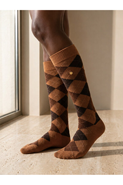 Katia&Bony Women's Plaid Patterned Studded Knee Socks Gray