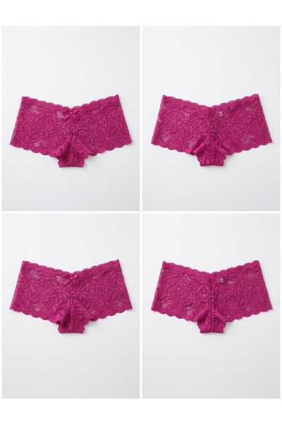 Stimor Koza 50178 Kadın Fuşya Çiçek Desenli Dantelli Boxer Külot