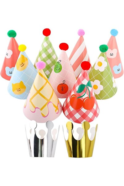TERRIFI Lovely Mini Party Hats for Kids, 11 Pcs Birthday Cone Hats, Cherry Sm...