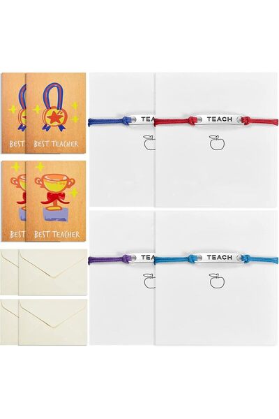 Generic Teacher Blessing Cards 4 Pack with 4 Bracelets, 4 Best Teacher Cards ...