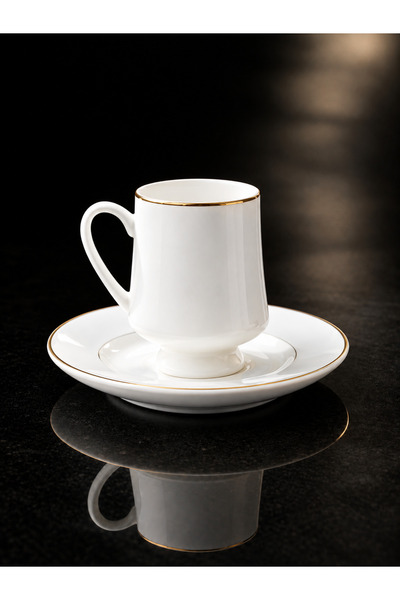 Elta Collection Gold Gilded 6-Piece Luxury Porcelain Coffee Cup Set