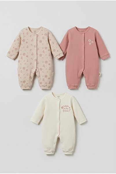 zumino Floral Patterned Baby Girl 3-Piece Jumpsuit