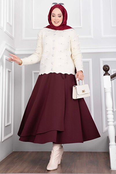 EBRUTESETTÜR Stone Detailed Buttoned Short Angora Cardigan Ecru
