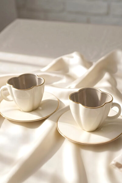Kitchen Life 4 piese cești de cafea din porțelan aurit pentru 2 persoane 100 ml
