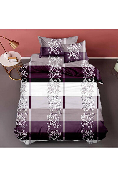 decorami Bed linen 140x200cm, FINET, 4 pieces, with Stretchy, Purple, floral ...