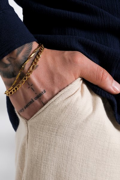 Fjellor Ondrath Gold Color Stainless Steel 2-Piece Men's Bracelet Set with Ba...