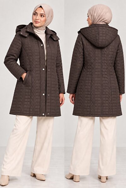 By Alba Collection Women's Brown Velboa Quilted Oversize Coat