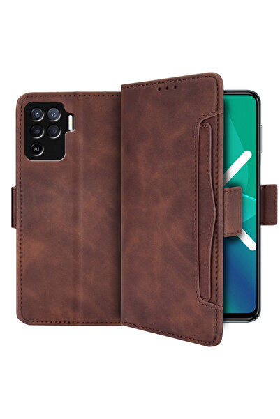 XGSM Husă tip carte pentru Oppo Reno5 Lite, cu slot pentru card, maro