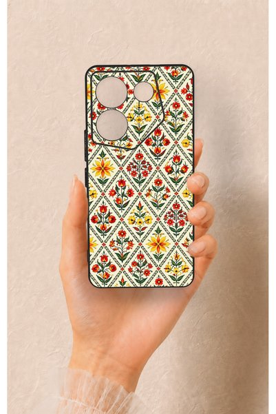 Vip Case Tecno Camon 20 Pro Compatible Tile Tulip Patterned Silicone Case