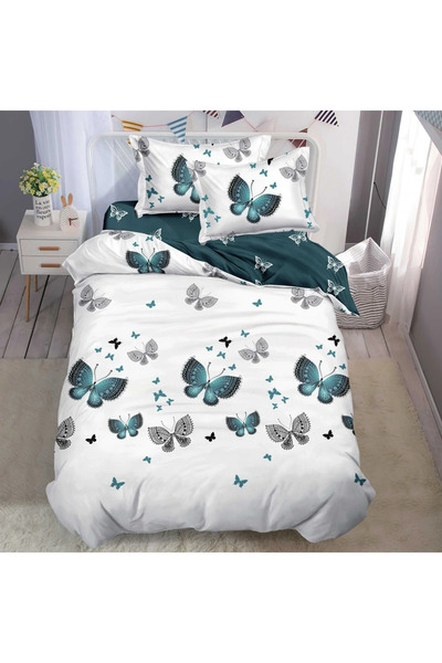 decorami Bed linen 140x200cm, FINET, 4 pieces, with Stretchy, White, Green, b...