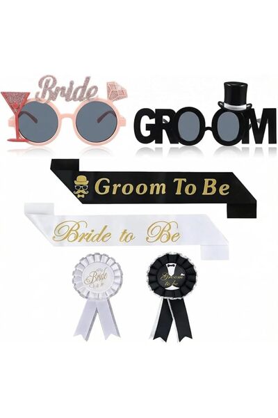 SYOSI 6PCS Bridal Groom Party Accessories Set, Groom To Be Glasses Sash Badge...