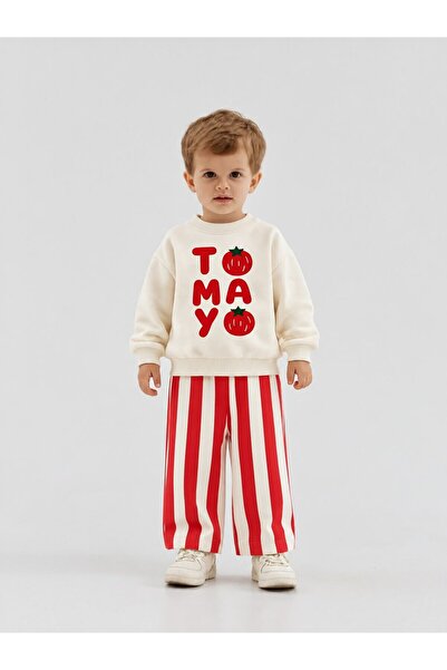 My Kids Wear Boys' Winter Printed Sweatshirt Striped Pants 2-Piece Set