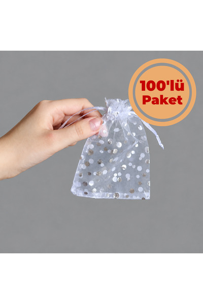 Renk İthalat Tül Kese Puantiyeli 9x12 cm 100'lü Paket Beyaz