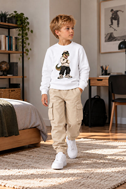 Cool T-Rex Baskılı 3 İplik Şardonlu Çocuk Sweatshirt