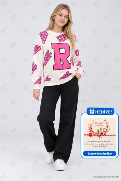 Minimoda Kids Момичешки суичър с кръгло деколте и щампа на буква  "R "
