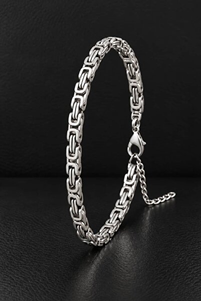 OSMANLI GÜMÜŞ Men's Steel Bracelet Thick King Model 5 mm Steel Bracelet with ...
