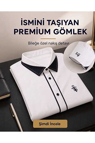 Kişiye Özel İsim Nakışlı İtalyan Yaka Slim Fit Özel Terzi Dikimi Beyaz Premium %100 Pamuk Erkek Gömlek