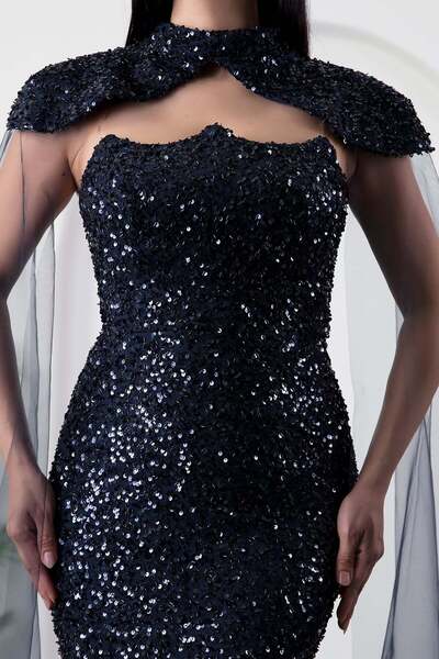 PULLIMM Straplez Yaka Bolerolu Pullu Abiye Elbise ECR5683