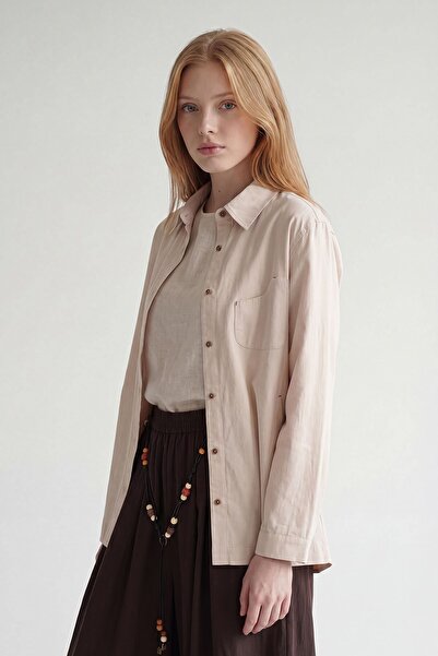 Levidor Asymmetrical cut pocket detailed shirt beige