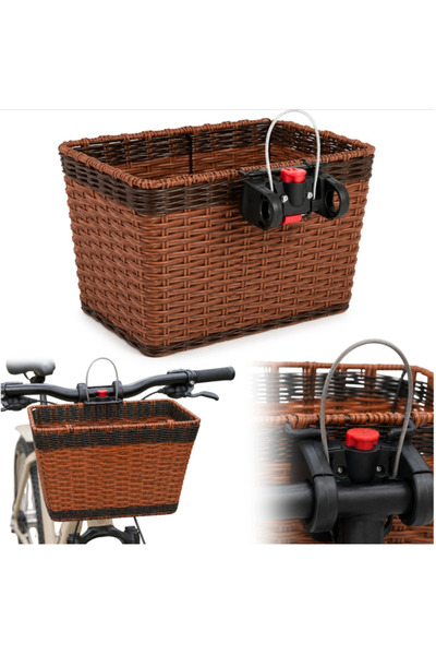 Gearox Coș de bicicletă maro, în stil răchită, cu sistem de fixare rapidă