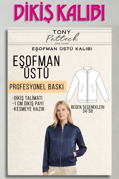 Tony Patteck Fermuarlı Bomber Eşofman Üstü (HO3) - Hazır Dikiş Kalıbı (34-58 ...