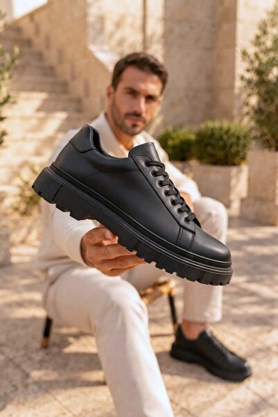 Zerenyus Zrk-X49 Premium Black High Sole Lace-Up Men's Classic Shoes