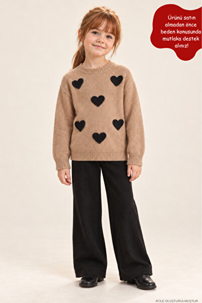 Eray Kids Set de pantaloni și pulover tricotat cu inimioare, bej și negru, pe...