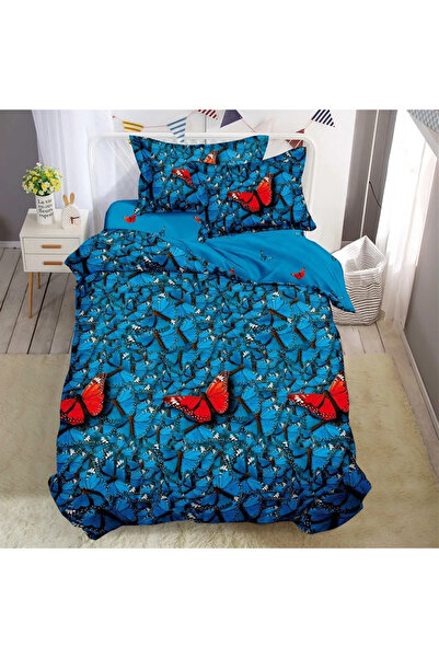 decorami Bed linen 1 PERSON, FINE, 4 pieces, Blue, butterflies