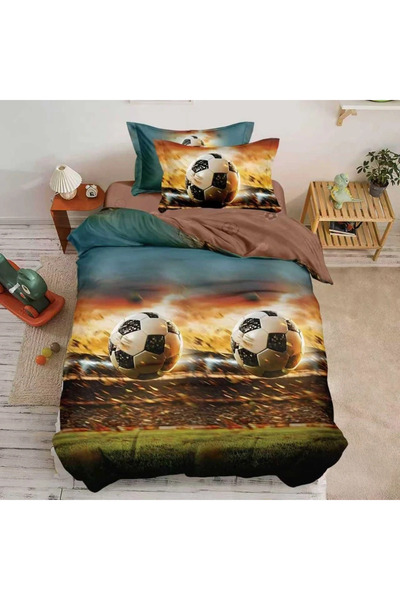 decorami Bed linen 1 PERSON, FINE, 4 pieces, Brown, Green, soccer ball